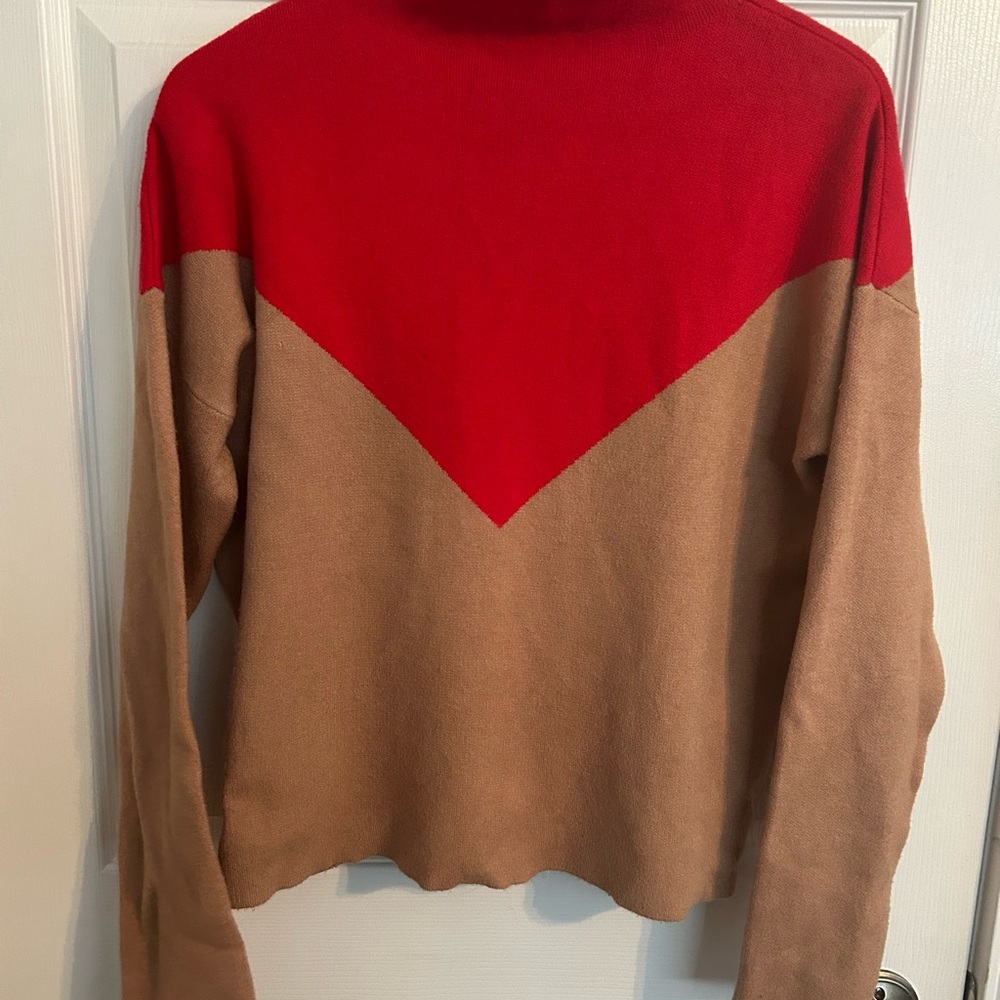 Cynthia Rowley Red and Tan Colorblock Sweater